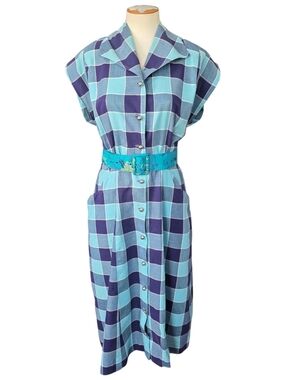 shirtwaist dresses Plaid Linen Shirt Dress – Vintage Summer Midi